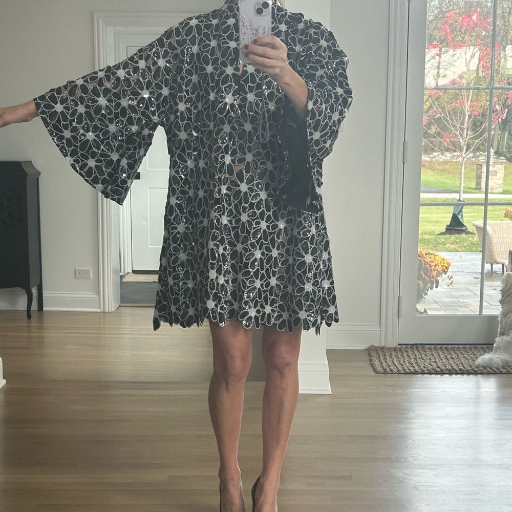 La Vie Style House Black & White Floral Lace Mini Dress - Picture 3 of 3